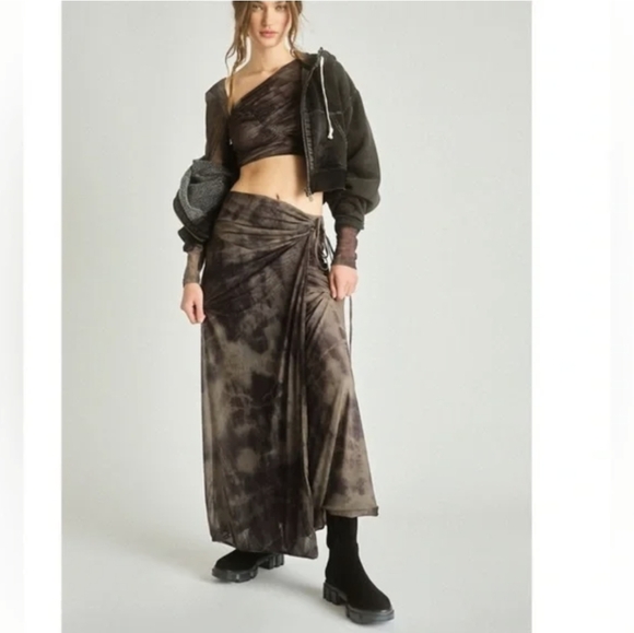 Free People Mocha Wrap Tie-Dye Maxi Skirt